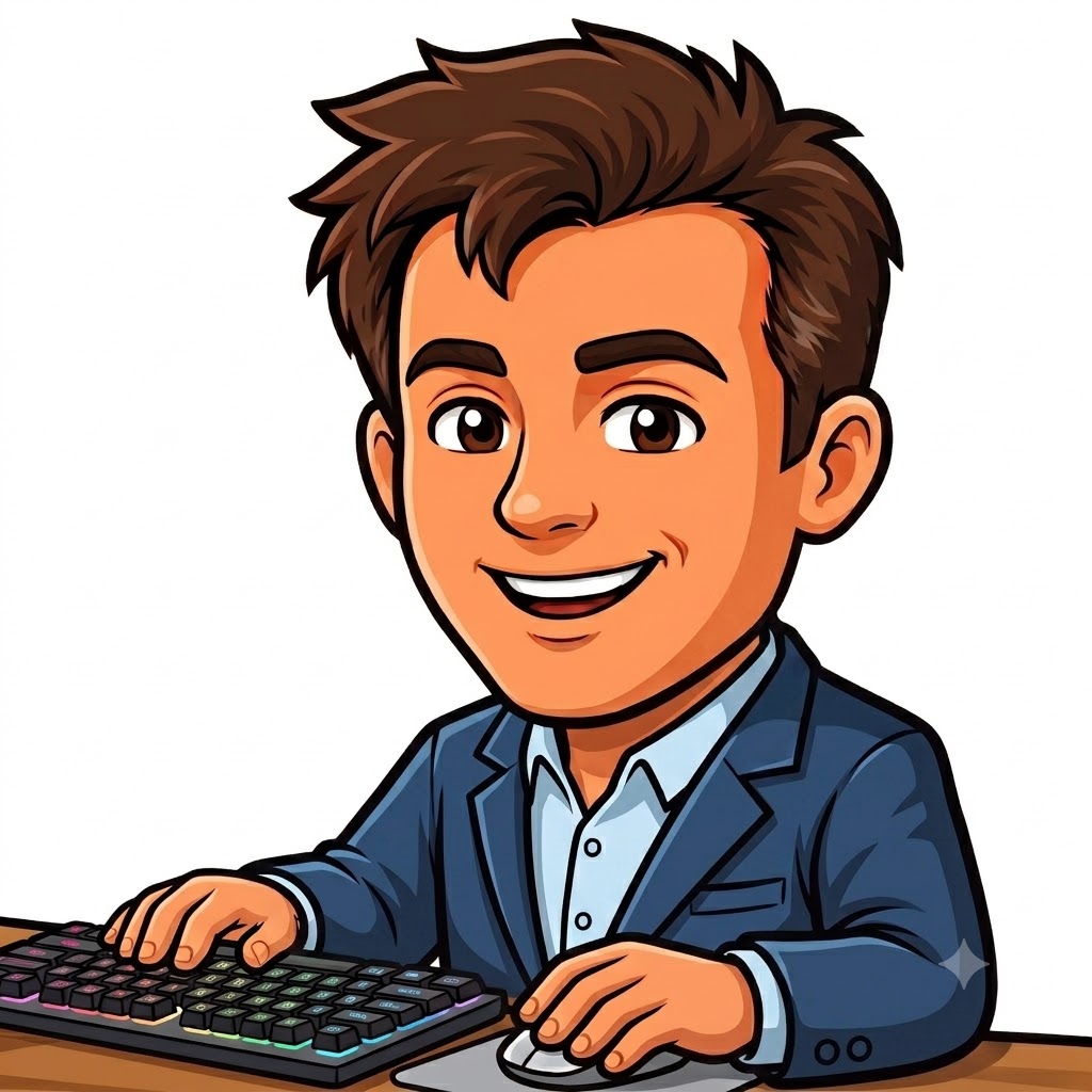 Cartoon portrait of Kerry Hodgkins in a blue blazer
